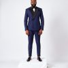 Navy Blue Wool Peak Double-Lapel Double breasted Tuxedo Suit