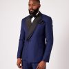 Navy Blue Wool Peak Double-Lapel Double breasted Tuxedo Suit