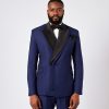 Navy Blue Wool Peak Double-Lapel Double breasted Tuxedo Suit