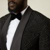 Black jacquard shawl lapel stoned Tuxedo Suit