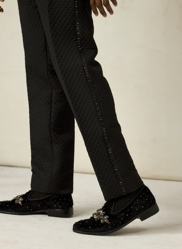 Black jacquard shawl lapel stoned Tuxedo Suit