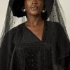 Black satin womens agbada with embellished black embroidery